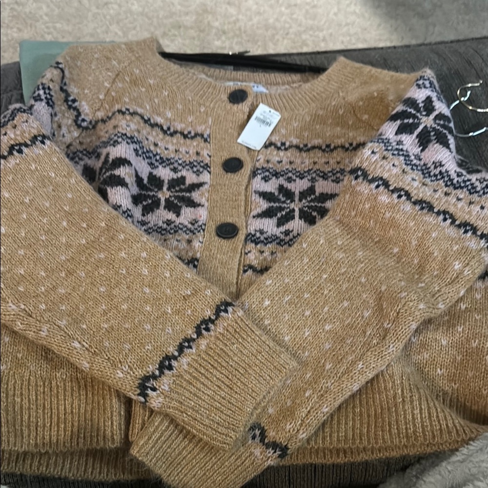 Tan and Black Patterned Cardigan